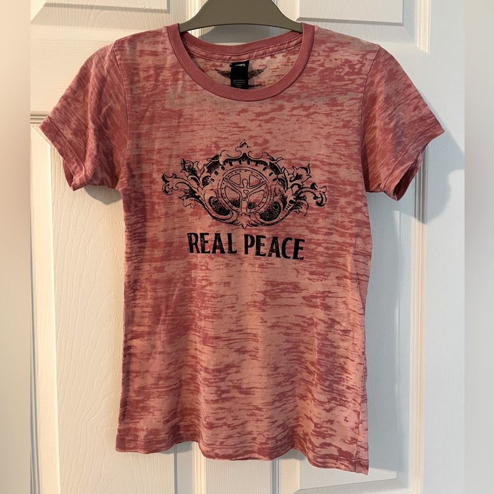 T shirt REAL PEACE Christian Jesus Pink M Cross Crucifix Vintage Soft Burnout ✝️